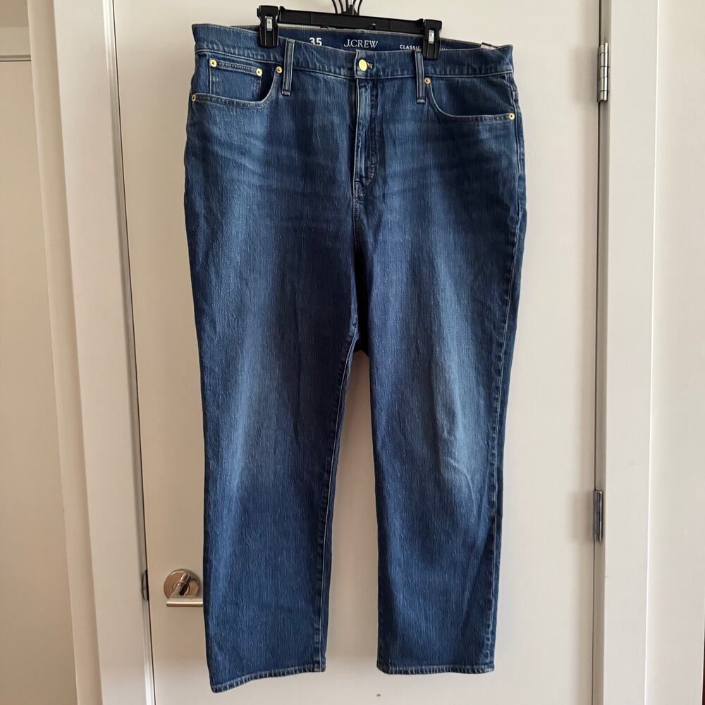J.Crew Classic Straight Jeans Denim Blue Mid-Rise Button Zip Pocket Sz 35